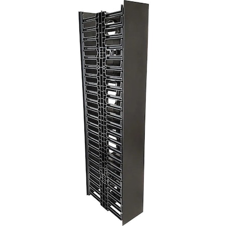 Quest Mfg Vertical Dual Large Finger Duct With Hinged Covers for Open Racks, 240-340 Cables, 22.5U, Black VF-04-240DH
