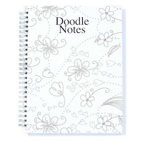 House Of Doolittle Doodle Notebook, Black & White Floral, 100 Pages, 7 in x 9 in, Hard Cover 781-90