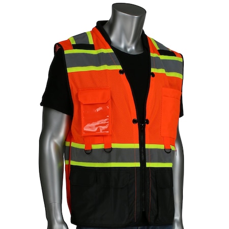 Pip ANSI Type R Class 2 Two-Tone Twelve Pocket Tethering Vest w/Ripstop Black Bottom Front and "D" Ring 302-0670T-OR/S