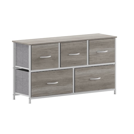 Flash Furniture Harris 5 Drawer Storage Dresser with White Cast Iron Frame, Light Natural Wood Top and Easy Pull En WX-5L206-MDF-WHT-LNT-GG