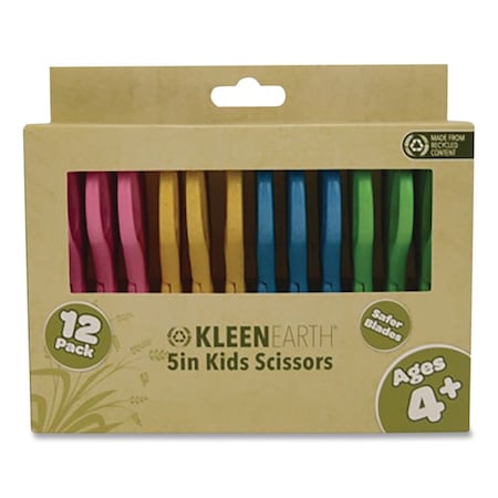 Westcott KleenEarth Rice Husk Kids Scissors, Blunt Tip, 5" Long, Straight Assorted Color Handles, 12PK 00850