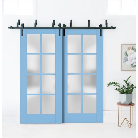 Sartodoors Sliding Closet Barn Bypass Doors with Frosted Glass 48x96 (2* 24x96) Solid Core Modern Interior VEREGIO7412BBB-AQU-4896