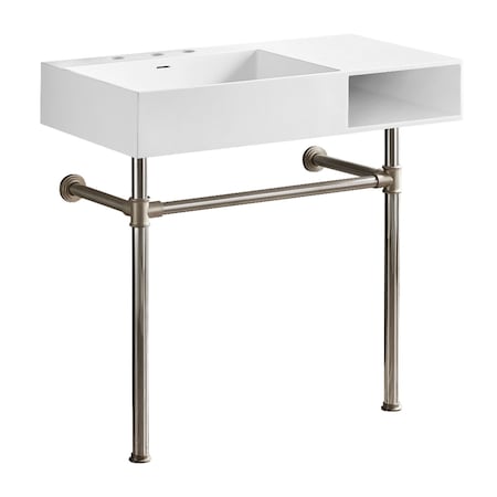 Kingston Brass 36-Inch Solid Surface Console Sink with Stainless Steel Legs, 8-Inch, 3-Hole KVPB3368SQA8