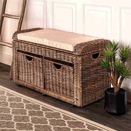 Happimess Palermo 34.50in 2 Drawer Wicker Storage Bench, Gray HPM9104A