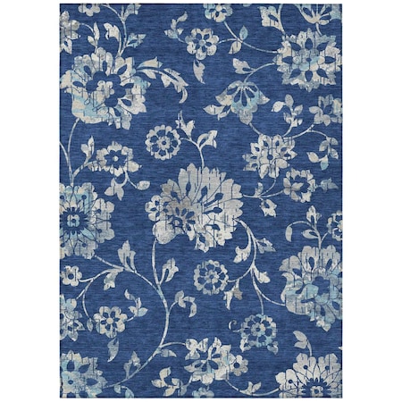 Homeroots 10' X 14' Navy Blue And Gray Floral Washable Indoor Outdoor Area Rug 589487