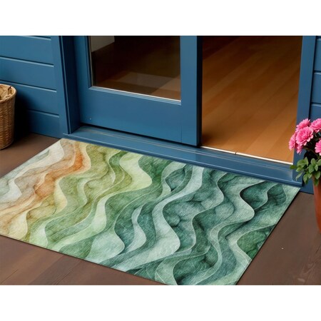 Homeroots 3' X 5' Teal Blue Abstract Washable Indoor Outdoor Area Rug 608076