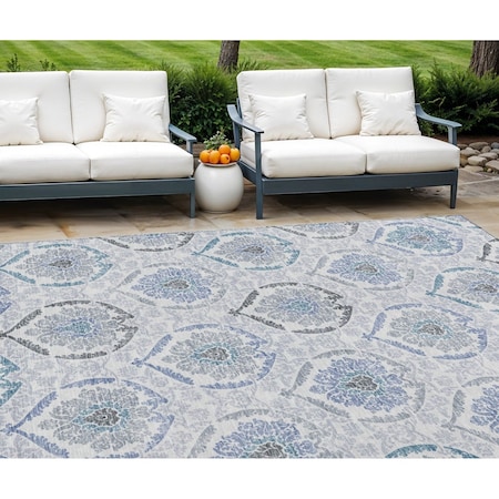 Homeroots 9' X 12' Gray And Denim Blue Medallion Washable Indoor Outdoor Area Rug 587660