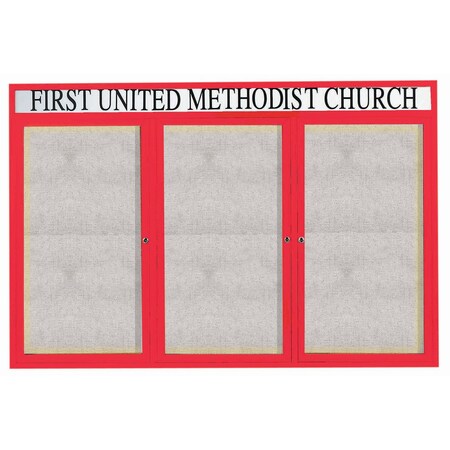Aarco Illuminated Outdoor Enclosed Bulletin Board w/ Al Frame Header, Powder Coated Red, 48''Hx72''W ODCC4872-3RHIR