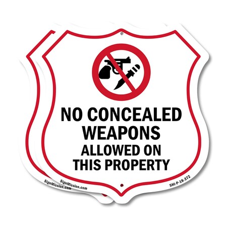 Signmission Concealed Carry Shield Sign No Concealed, 18 inch X 18 inch, Plastic Sign, 2PK SHI-P-2PACK-18-372