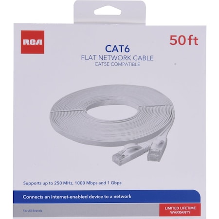 Rca 50 Ft. CAT-6 White Flat Network Cable TPH750FEV