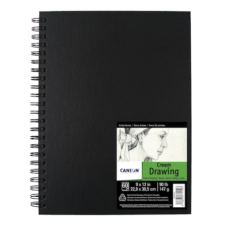 Canson Artist Series Drawing Art Book, Cream Tone, Black Cover, Wire Binding, 60 Sheet, 9x12 inch C100510410-03