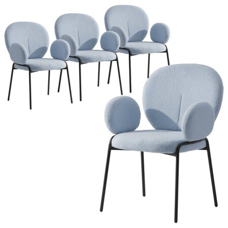 Leisuremod Celestial Boucle Dining Arm Chair, Black Iron Frame with Blue Fabric, 4PK CCABL-23BU4