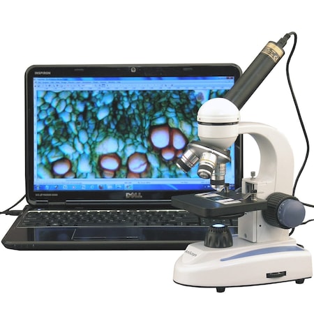 Amscope M158 Student Cordless Monocular Compound Microscope 40X-400X w/Top & Bottom Lights and 1MP USB Digi M158-E1