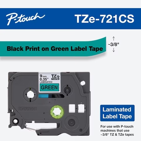 Brother Label/RibbonCartridge, Green, 11/32inW TZe721CS