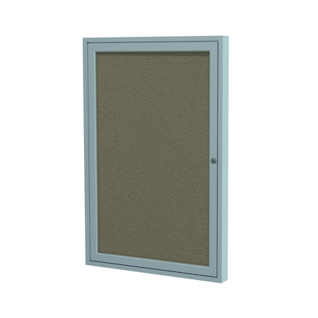 Ghent 1 Door Enclosed Fabric Bulletin Board, Satin Aluminum Frame, 24''H x 18''W, Taupe PA12418F-96