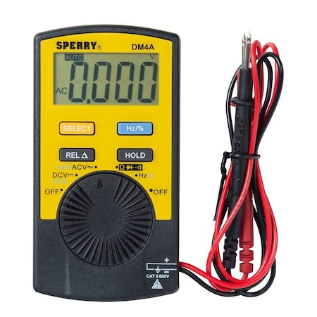Sperry Instruments Pocket Digital Multimeter, 1 mV to 600 VAC/VDC, 0.1 Hz to 99.99 kHz DM4A