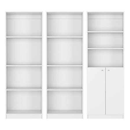 Homeroots Set of Three White Wood Eleven Tier Modular Bookcase with Two Doors, 3PK 546630