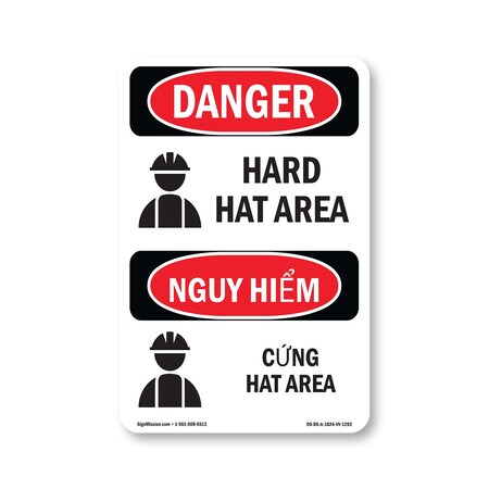 Signmission OSHA Sign, Hard Hat Area Bilingual, 24in X 18in Aluminum, 18" W, 24" H, Hard Hat Area Bilingual OS-DS-A-1824-VV-1292