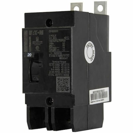Eaton Miniature Circuit Breaker, GHB Series, 20A, 2 Pole, 277/480V AC, 14kA at 277/480V AC GHB2020