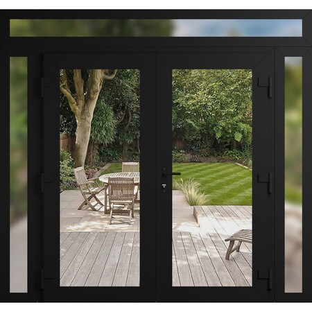 Vdomdoors Front Exterior Prehung Metal-Plastic Double Doors Clear Glass / MANUX 8666 Matte Black / Office Com MANUX8666DEXD-BLK-W16+72+16xH80+14-LH-I