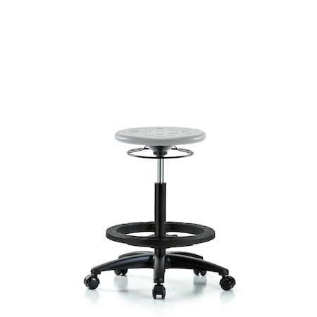 Blue Ridge Ergonomics Huron Polyurethane Stool - High Bench Height with Black Foot Ring & Casters in Gray Polyurethane IPHBSO-RG-BF-RC-GRY