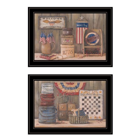 Set Of Two God Bless or Sweet Land 2 Black Framed Print Wall Art, 2PK