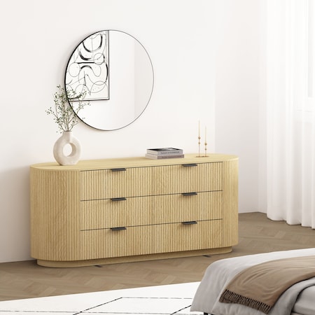 Manhattan Comfort Olivia 60in Double Dresser in Natural Oak and Black DR010-NO