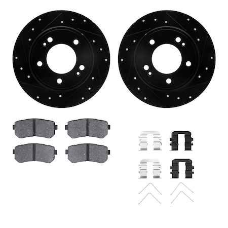 Dynamic Friction Co DFC Rotors-Drilled & Slotted-Black w/ 5000 Advanced Brake Pads Incl Hdw 8512-03073