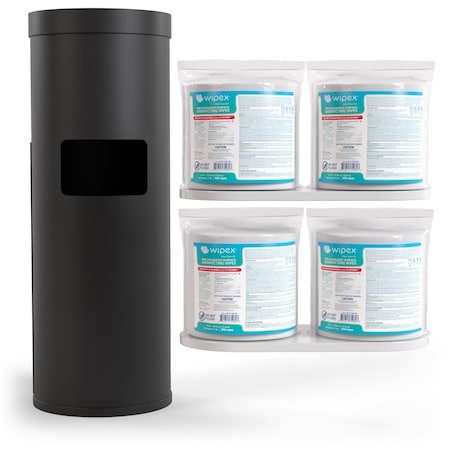 Wipex EPA-Registered Disinfecting Wipes 800ct Bundle, 4 Refill Rolls + Black Floor Dispenser w/ Trash Can WX72217BFD4DR