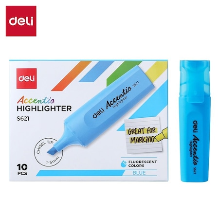 Deli DELIGHT Highlighter, Chisel Tip, Classic Blue, Quick-Dry, 10PK ES621