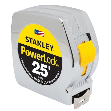 Stanley PowerLock 33-425 Tape Measure, 25 ft L Blade, 1 in W Blade, Steel Blade, ABS Case 33-425THR