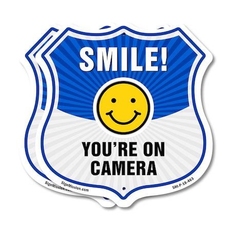 Signmission Smile You're On Camera Shield Sign Smile, 18 inch X 18 inch, Plastic Sign, 2PK SHI-P-2PACK-18-463
