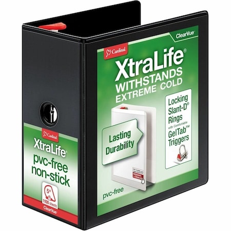 Cardinal Xtralife ClearVue Locking SlantD Binders, Black CRD26351CB