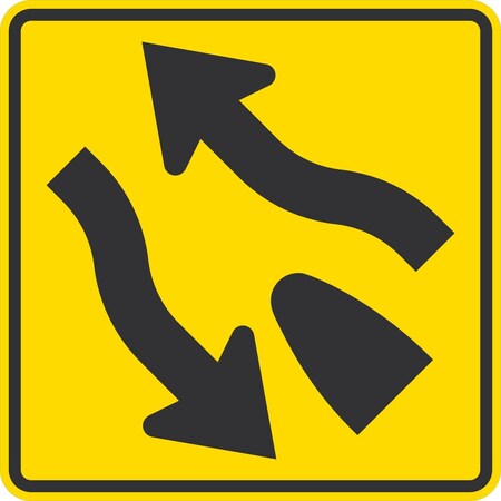 W6-2, Divided Highway Ends Symbol, 36x36, High Intensity Prismatic, Yellow