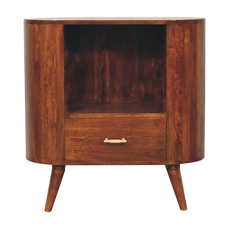 Homeroots 30in Chestnut Solid Wood Oval Accent Cabinet With One Drawer 654288