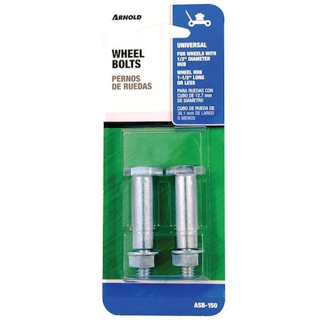 Arnold Wheel Bolt, Universal, Steel, For: Wheels with 1/2 in Dia Bore and Hub Width of 1 1/2 in or Less ASB-150