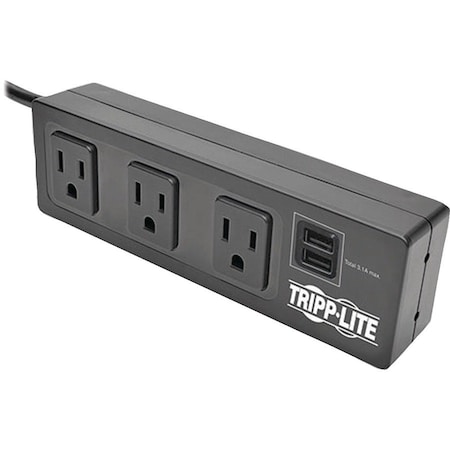 Tripp Lite Outlet Strip, Surge, USB, 5-15R, 5-15P, 6 ft., Black TLP310USBC