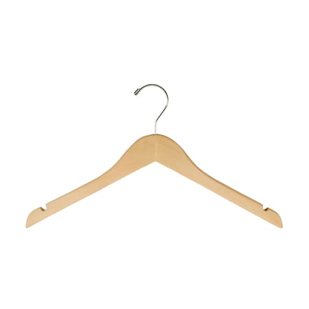 Nahanco 17in Natural Gloss Flat Wooden Shirt Hanger w/ Notches, 25PK 8117CHHU