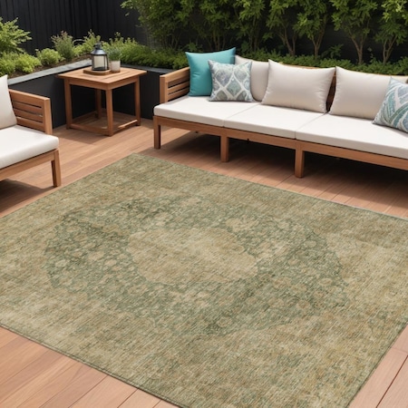 Homeroots 8' X 10' Artichoke Green And Beige Medallion Washable Indoor Outdoor Area Rug 616445