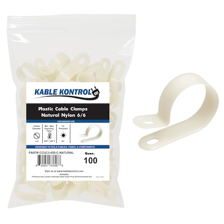 Kable Kontrol Cable Clamp, Nylon 6/6, 1/2 in Bundle Dia., Natural, 1.22 in L, 100 PK CCUC3-050-C-NATURAL