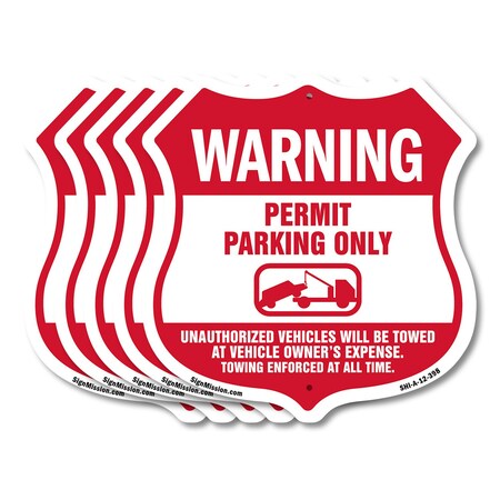 Signmission No Parking Without Permit Shield Sign Wa, 12 inch X 12 inch, Aluminum Metal Sign, 5PK SHI-A-5Pack-12-398