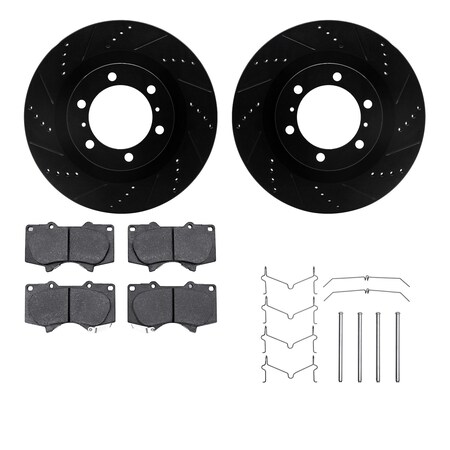 Dynamic Friction Co DFC Brake Rotor Drilled & Slotted - Black- w/Ultimate Duty Brake Pad & HW Kit 8412-76022