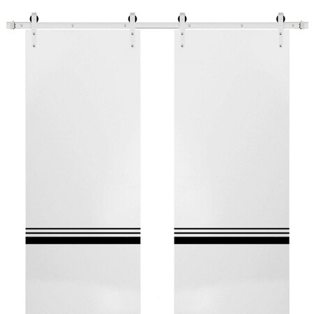 Sartodoors Sturdy Double Barn Door with Hardware, Planum 0012 White Silk and Aluminum Strips, Silver 13FT Rail PLANUM0012DB-S-WS-36 x 80 (2* 18x80)