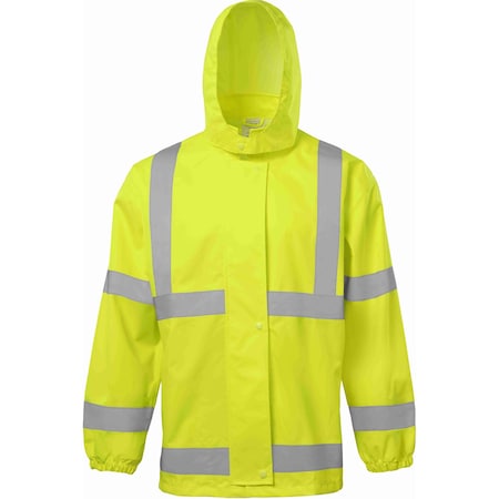 Ironwear Hi Vis Reflective Hooded Safety Jacket with Snap Closure, Lime, Small 9572-L-SM