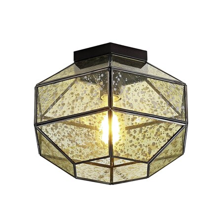 Jonathan Y Evelyn 12.5 in. 1-Light Vintage Farmhouse Iron/Glass LED Flush Mount, Oil Rubbed Bronze JYL9924A