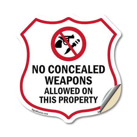 Signmission Concealed Carry Shield Sign No Concealed, 12 Inch X 12 Inch, Vinyl Decal SHI-D-12-372