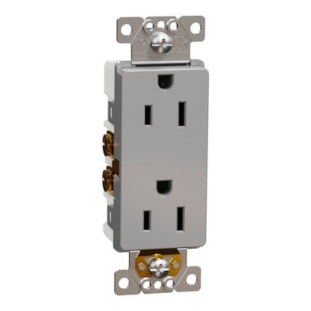 Square D Straight Blade Receptacle, 5-15R, 15 A, 125V AC, 2 Pole, Flush Mount, Self-Grounded SQR44101GY