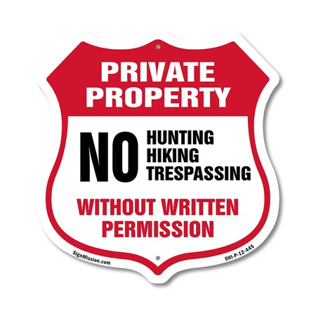 Signmission Private Property Shield Sign No Hunting, 12 Inch X 12 Inch, Plastic Sign SHI-P-12-445