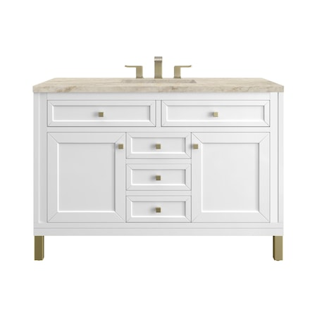 James Martin Vanities Chicago 48" Single Vanity, Glossy White, w/ 3 CM Tajnar Eclos Top 503-V48-GW-3TJR