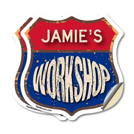 Signmission Jamie's Workshop, 4 inch X 4 inch, Vinyl Decal, 2PK SHI-D-2PACK-4-489-JAMIE